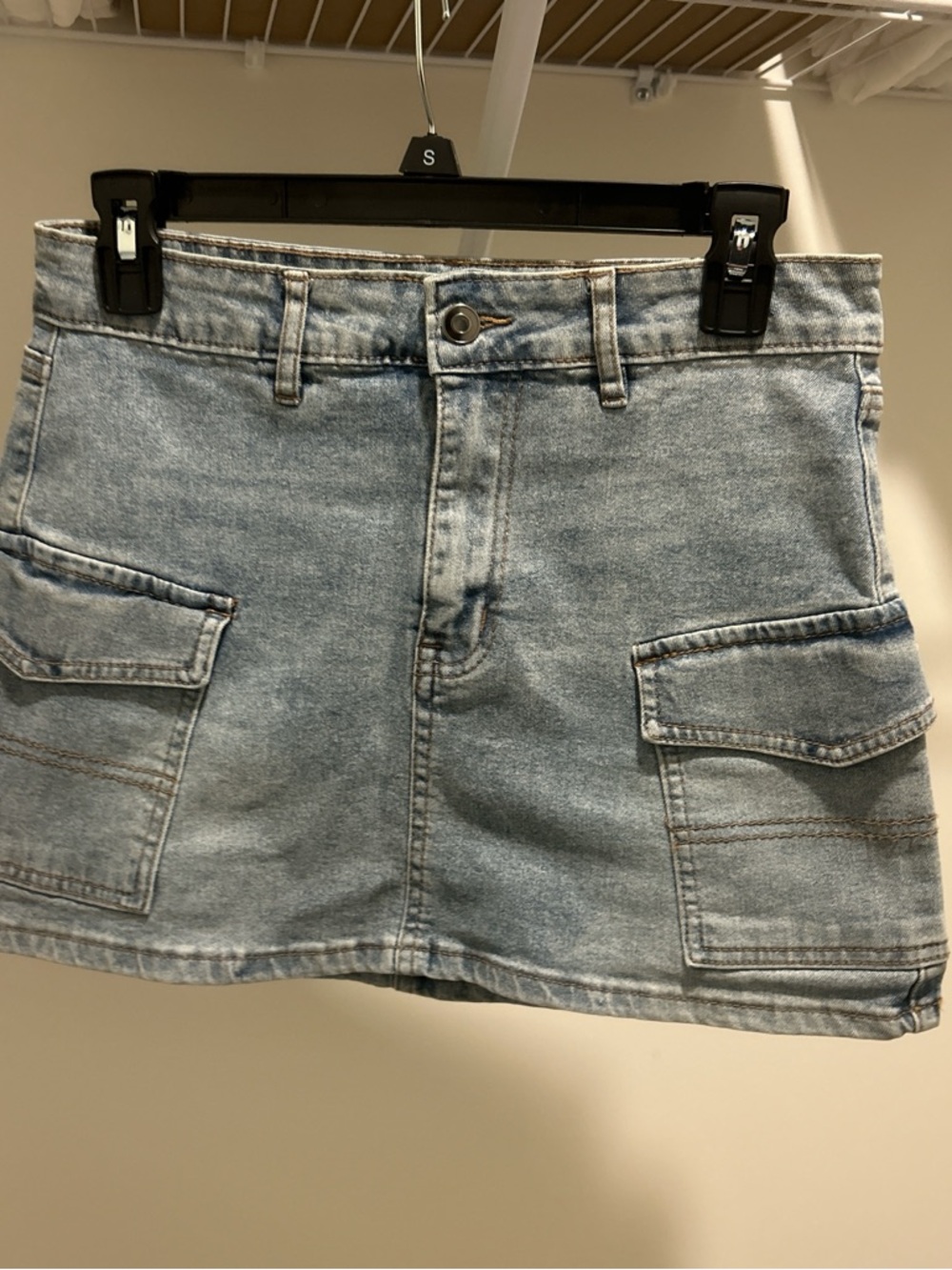 Light Wash Denim Mini Skirt with Cargo Pockets